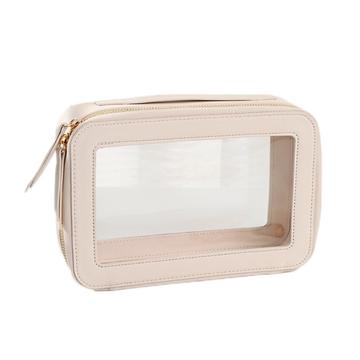 Einschichtige transparente Kosmetiktasche Wasserdichtes PU Leder Kosmetiktasche - Beige