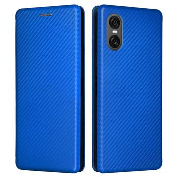 Sony Xperia 10 VI Flip Hülle - Karbonfaser - Blau