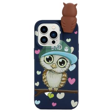 3D-Figurenserie iPhone 14 Pro TPU Hülle - Saphir / Eule