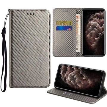 Samsung Galaxy S22 5G Wallet Schutzhülle - Karbonfaser - Grau