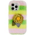 3D Plush Pelziger Winter iPhone 14 Pro Max TPU Hülle - Gelb Rosa