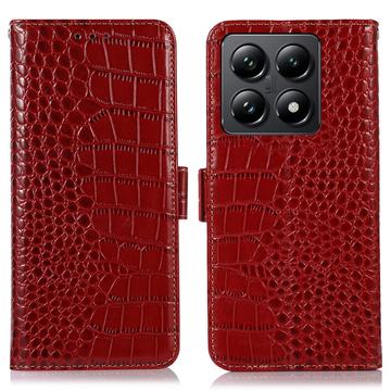 Xiaomi 14T Pro Crocodile Serie Lederhülle mit Geldbörse mit RFID - Rot