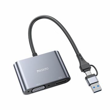 YESIDO HM15 USB / Typ-C zu VGA + HD-Adapter HDTV Dual-Monitor-Spiegelungsadapter