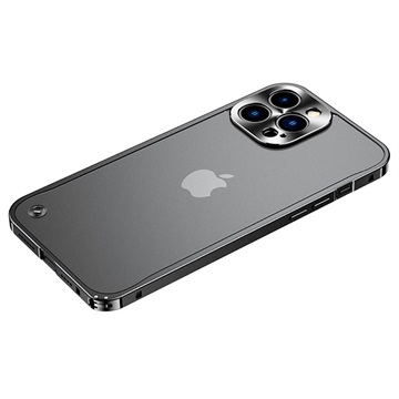 iPhone 13 Pro Max Metall Bumper mit Panzerglas Rückseite - Schwarz