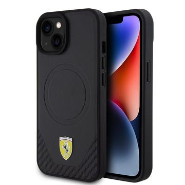 iPhone 15 Plus Ferrari Carbon Metall Logo Mag Case - Schwarz