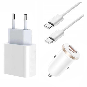 iPhone 15 Pro/15 Pro Max/16 Pro/16 Pro Max 20W Ladegerät / Autoladegerät mit Kabel 2m - Weiß