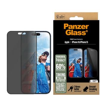 iPhone 16/15 PanzerGlass Ultra-Wide Fit Privacy EasyAligner Panzerglas - Schwarz Rand