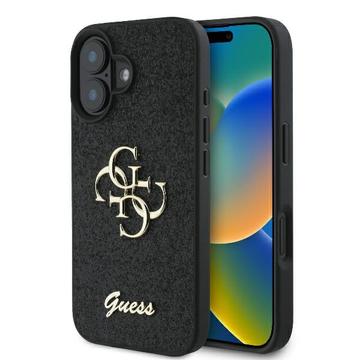 iPhone 16 Plus Guess Fixed Glitter 4G Metal Logo Hülle - Schwarz