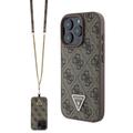 iPhone 16 Pro Guess 4G Strass Triangle Metal Logo Hülle mit Crossbody Riemen