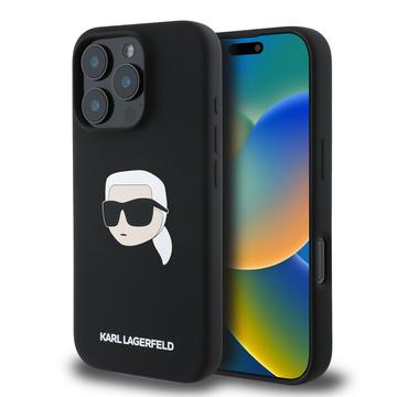 iPhone 16 Pro Karl Lagerfeld Karl Head MagSafe Flüssiges Silikongehülle - schwarz