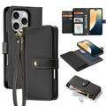 iPhone 16 Pro Max Dux Ducis Lawa Brieftaschen-Lederhülle mit abnehmbarer Magnetabdeckung - Schwarz