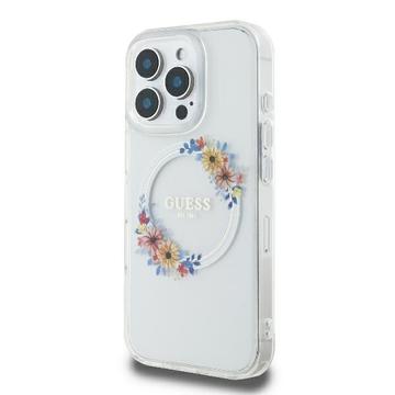 iPhone 16 Pro Max Guess IML Flowers Wreath Hülle - MagSafe-kompatibel - Transparent