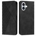 iPhone 16 Rhombus Muster Wallet Case mit Magnetverschluss - Schwarz