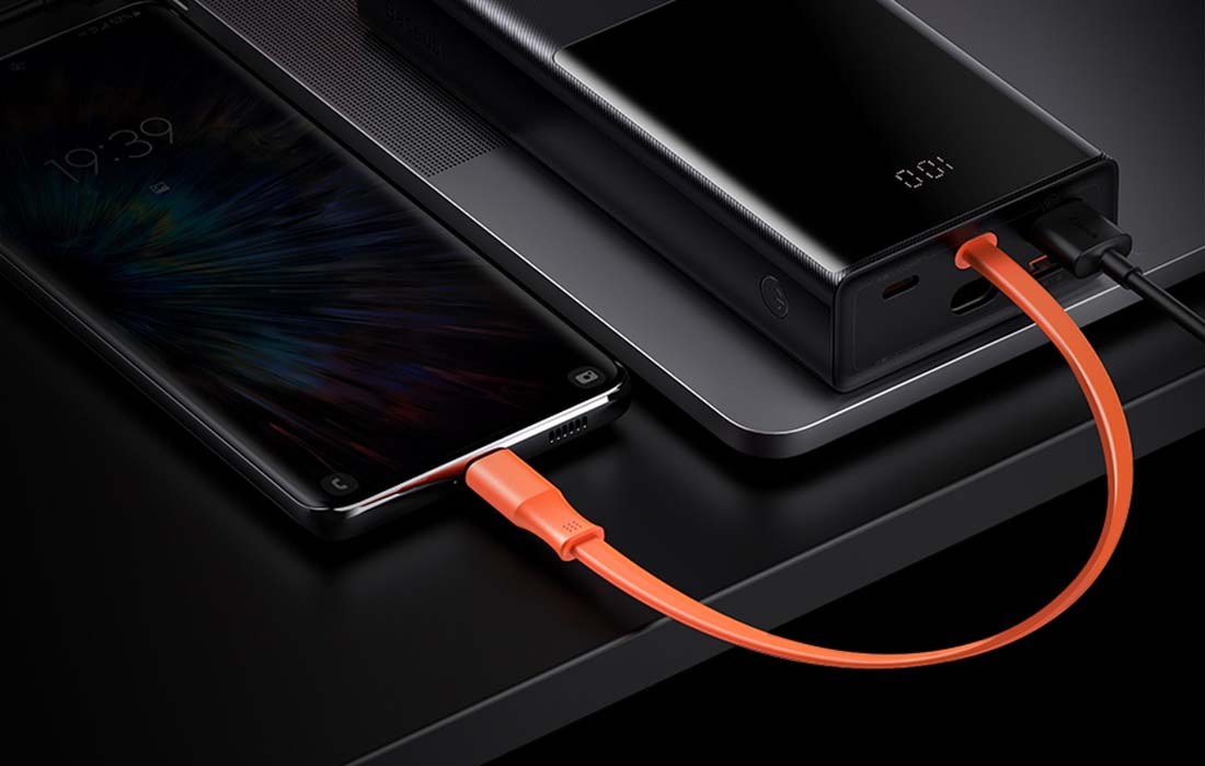 Baseus Elf Digital Display Schnelllade-Powerbank 20000mAh/65W - USB-C Kabel, PD USB-C, 2xUSB-A - Schwarz